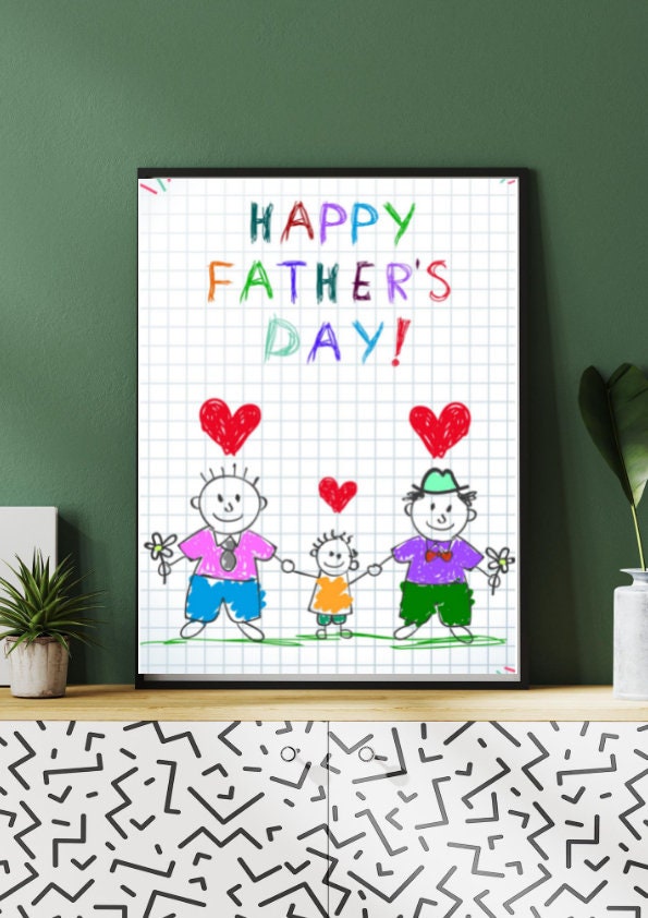 Pride Month, Two Dads Father's Print from Children-Customised, Gift for Dad, Fathers Day Print, Family Print Poster, Wall Décor for Daddy CE Digital Gift Store