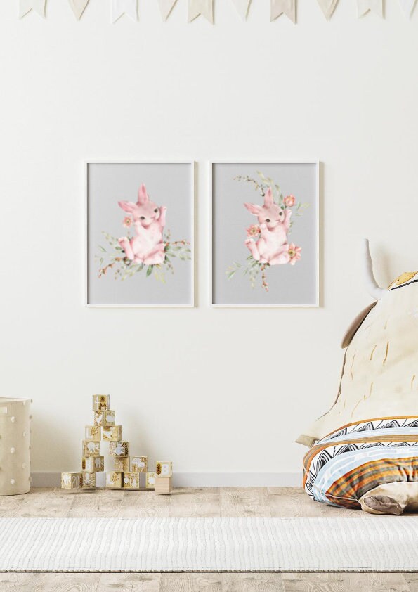 Printable Wall Art kids | Set of 2 Cute Bunny's, Wall Art, Bunny Picture, Animal Print - Home, Bedroom & Nursery Print Instant Download CE Digital Gift Store