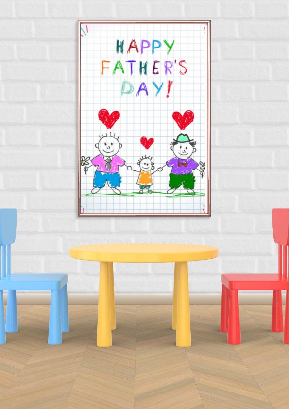 Pride Month, Two Dads Father's Print from Children-Customised, Gift for Dad, Fathers Day Print, Family Print Poster, Wall Décor for Daddy CE Digital Gift Store