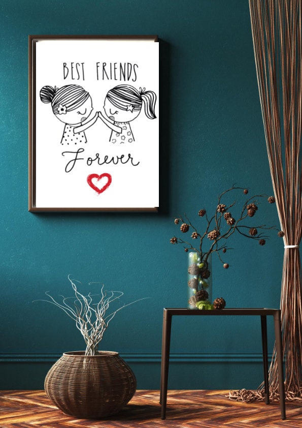 Best Friends Print Wall Art Gift, Print, Card  | Beautiful Bride print | Wedding Day | Best Friends | Personalised |gift for her CE Digital Gift Store