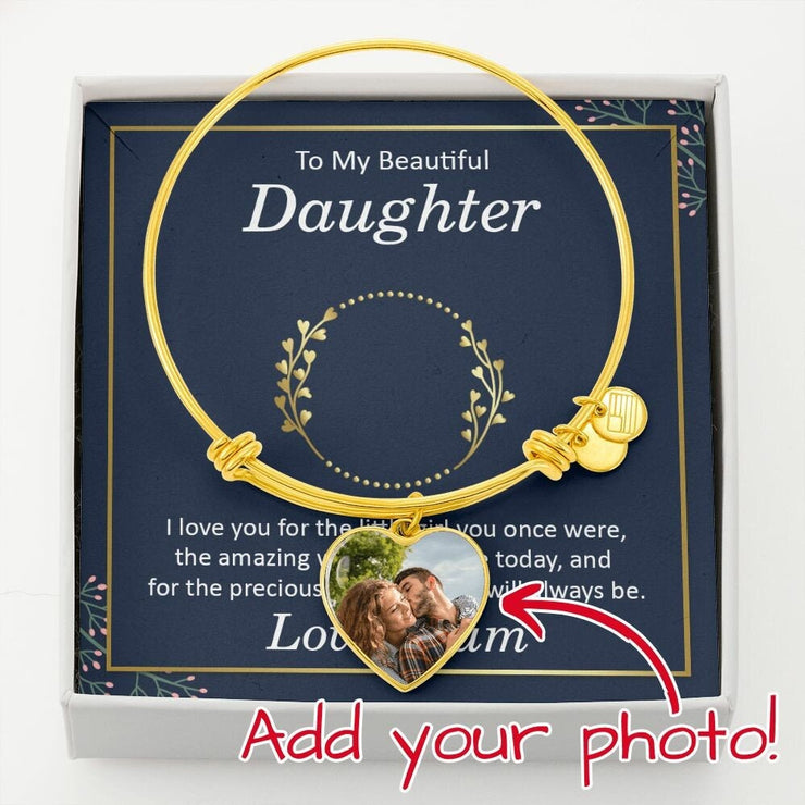 To My Beautiful Daughter Love heart photo Bracelet, Daughter Gift, Daughter Keepsake, Gifts for Her