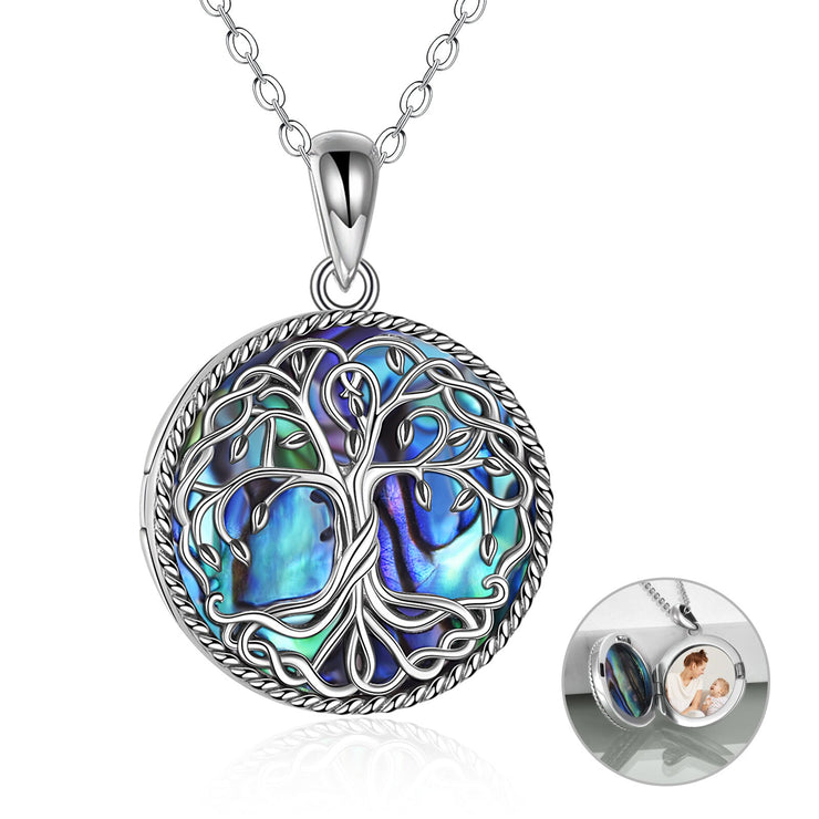 Tree of Life Locket Necklace Jewellery for Women Sterling Silver Celtic Family Tree Abalone Shell Lockets Jewellery Gifts for Mom Daughter