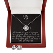 Love Knot Earring & Necklace Set! Gift for Wife, Gift for Her,14k white gold over stainless steel