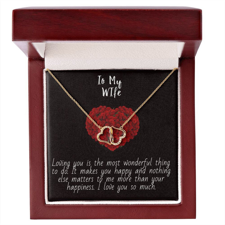 Everlasting Love 10K solid yellow gold hearts Necklace with 18 Single Cut Diamonds in a Luxury Box. Gift for wife, Gifts for her