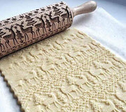 Rolling Pin Christmas Embossing, Engraved pattern Christmas Rolling Pin, Christmas Cookie Rolling Pin