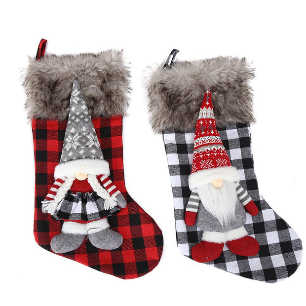 Luxury Christmas Stocking, Three-dimensional Doll Lattice Christmas Socks, Couples set Christmas Stocking Set