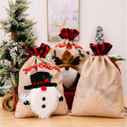 Christmas Old Man Snowman Deer Linen Plaid Gift Bag, Christmas Gift Bag, Christmas Sack, Santa Sacks for Kids