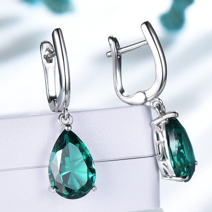 Green Emerald Earrings, Sterling Silver Earrings, Gift for Her, Emerald Green Jewlery Teardrop Estate Style Earrings
