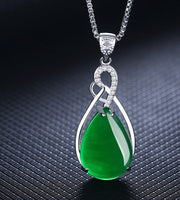 925 Silver Clavicle Necklace Female Green Emerald Pendant, Emerald Green Silver Necklace