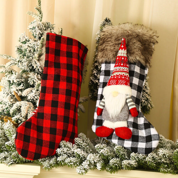 Luxury Christmas Stocking, Three-dimensional Doll Lattice Christmas Socks, Couples set Christmas Stocking Set