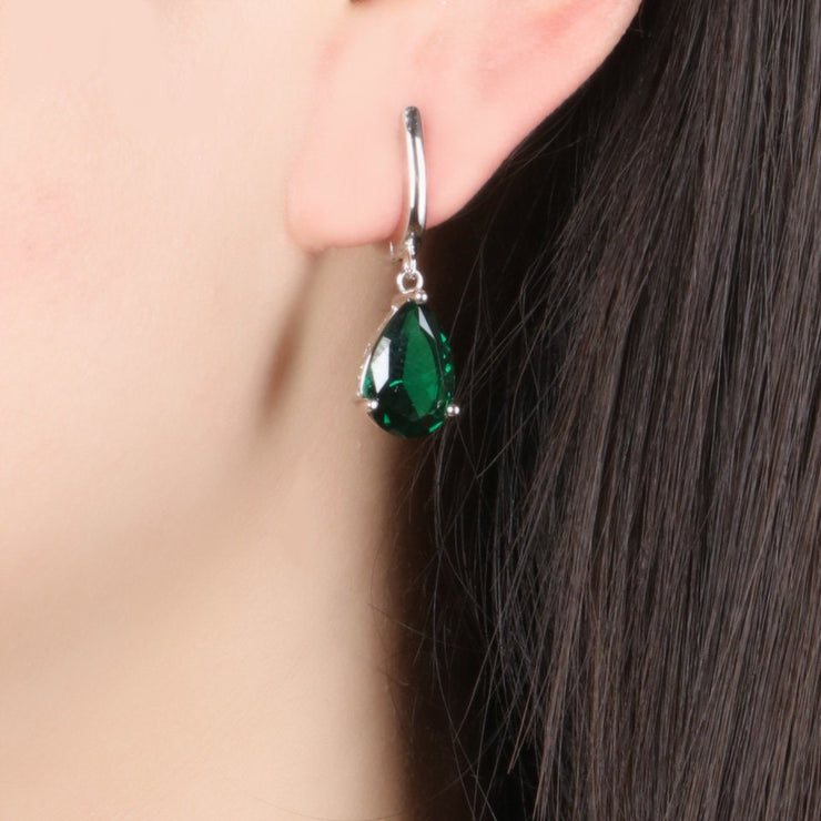 Green Emerald Earrings, Sterling Silver Earrings, Gift for Her, Emerald Green Jewlery Teardrop Estate Style Earrings