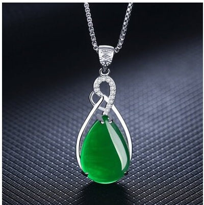925 Silver Clavicle Necklace Female Green Emerald Pendant, Emerald Green Silver Necklace
