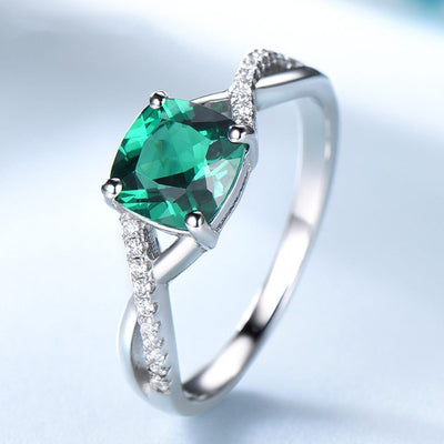 S925 Sterling Silver Emerald Ladies Ring, Emerald Green Silver Ring, Gift for Her, Jewellery Gift
