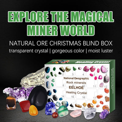 24 Days Advent Calendar, Gift Box 24 Days Box, Christmas Calendar, Minerals and Fossil stones 24-day countdown Healing Stones Calander