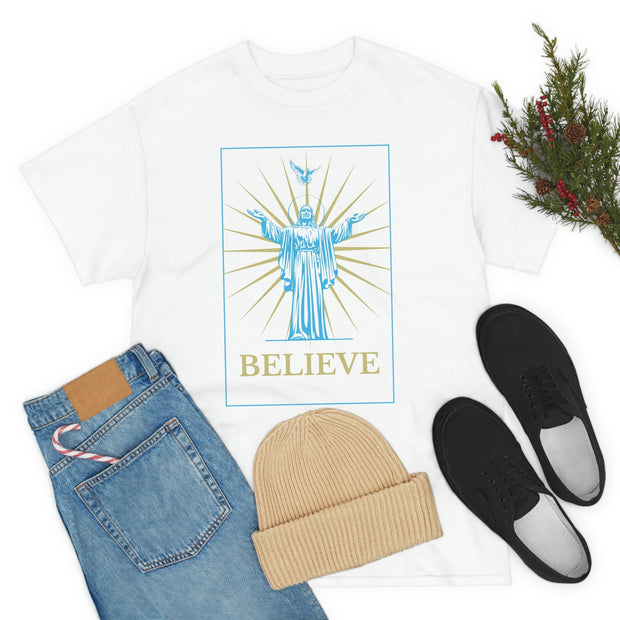 Believe Quote Unisex Heavy Cotton T-Shirt. Valentines Gift, Gift for Her, Gift for Him, Inspirational Quote T-shirt CE Digital Gift Store