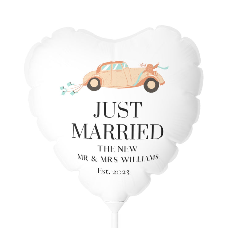 Personalized Just Married Balloon (Round and Heart-shaped), Custom For Wedding Birthday Party Décor Kids Balloon Baby Shower CE Digital Gift Store