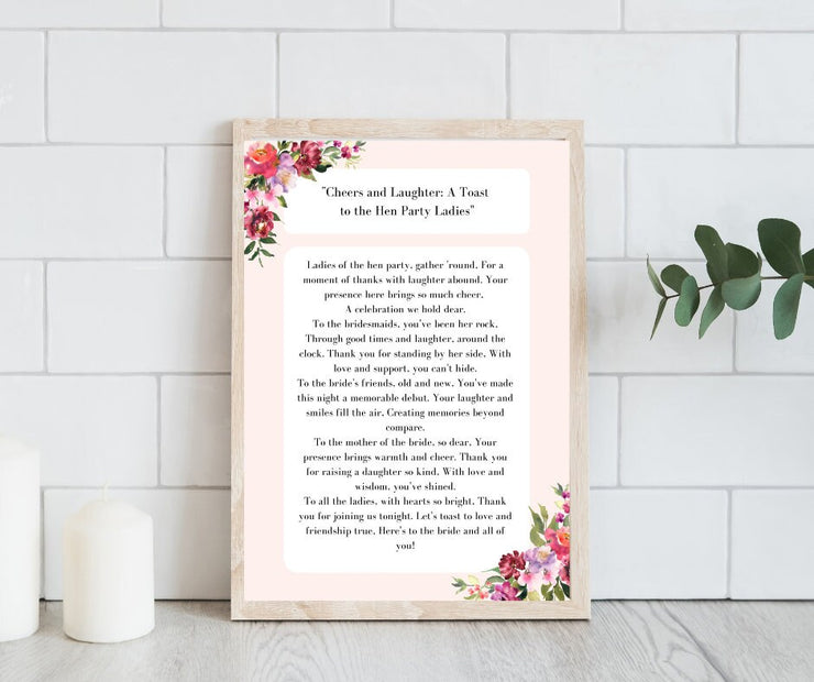 Cheers and Laughter: A Toast to the Hen Party Ladies - Personalized Bridesmaid Poem, Bridesmaid gift, Gift for bridal party CE Digital Gift Store