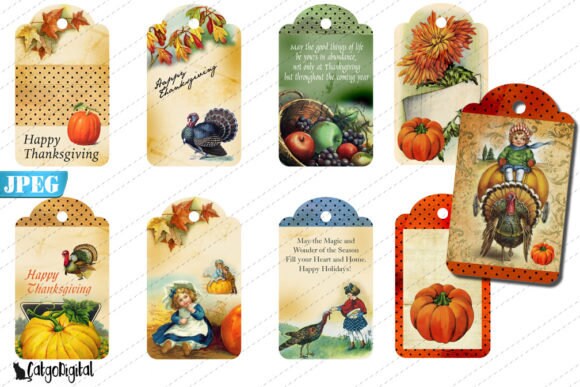 Thanksgiving Digital Tags Clip Art Elements - Thanksgiving Printable Tags, Instant Download, Gift Tags, Printable, Thanksgiving