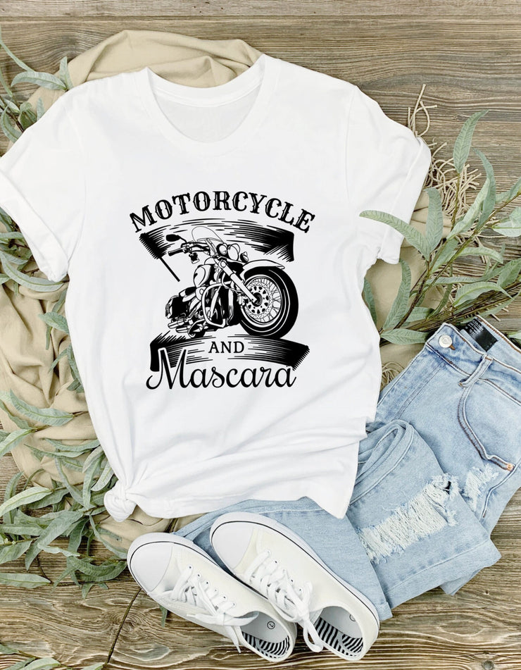 Motorcycles and Mascara Quote T-Shirts - Motorcycle Shirt for Women, Ladies Biker Tee, Motorcycle Gifts, Motorcycle Tees, Biker Clothing