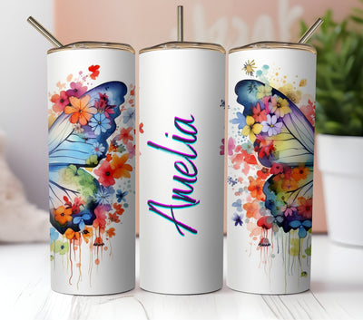 Personalized Butterfly Tumbler | Girl's Trip Tumbler | Stainless Steel Cup Straw | Bridesmaid Gift | Wedding | Mothers Day | Birthday Cup