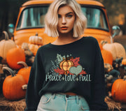 Peace Love Fall Halloween Black Sweatshirt - Embrace Comfort and Style!, Funny Fall Time Tee, Autumn, Oversized Unisex Shirt